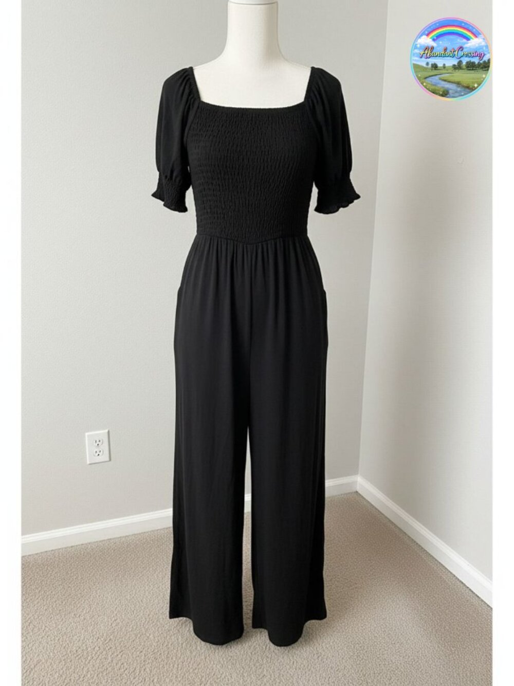 Lantern Sleeve Wide Leg Jumpsuit with Pockets